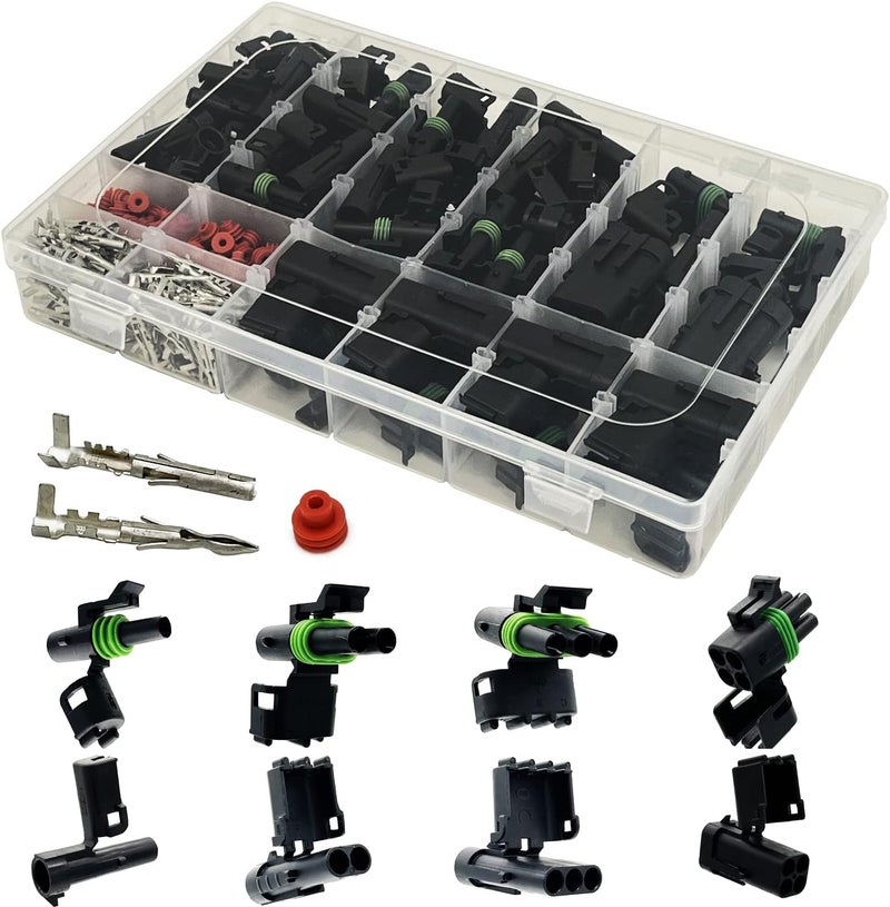 Twippo 26 Kits Weather Pack Connectors Kit Automotive Electrical Connectors Waterproof Electrical Wire Connectors Terminal Kit 1/2/3/4 Pin 18-14 AWG - Image 1